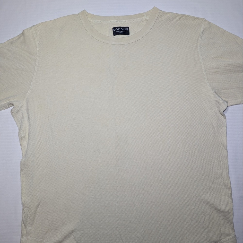 Goodlife Men X Large Thermal Waffle Knit Long Sleeve Shirt Cream Curved Hem USA